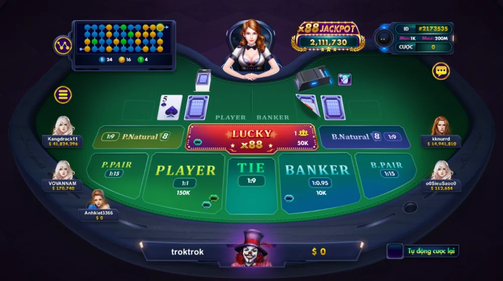 Khám Phá Đẳng Cấp Tại Sảnh Nổ Hũ Baccarat Lucky 88 VaoBet